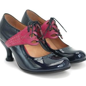 John Fluevog Navy & Pink Patent Leather Mary Jane